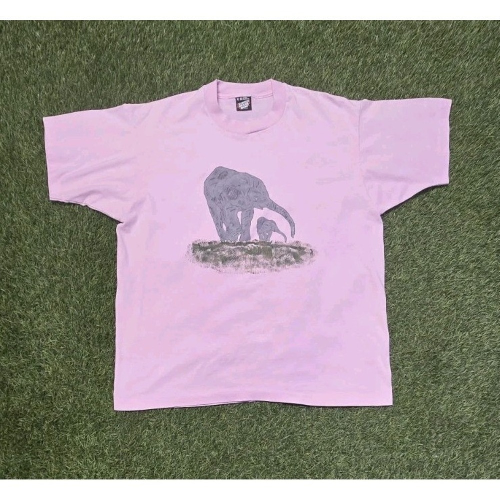 VTG 1980s Screen Stars Best Mother Elephant Calf Graphic Tee Pink XL 50/50
